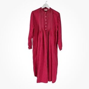 L.L. Bean Burgundy Striped Long Sleeve Dress Sleepwear